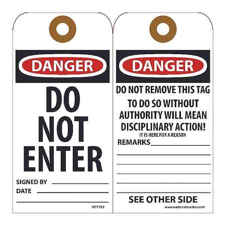 Nmc Danger Do Not Enter Tag, Pk25 RPT163G