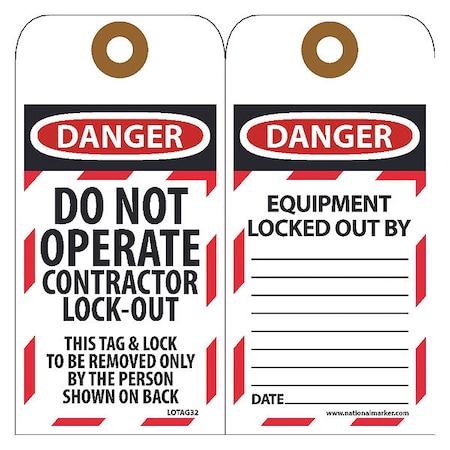 Nmc Danger Do Not Operate Contractor Lock-Out Tag, Pk10 LOTAG32