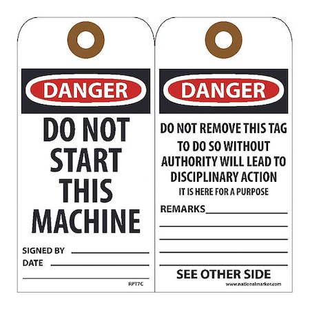 Nmc Danger Do Not Start This Machine Tag, Pk25 RPT7CG