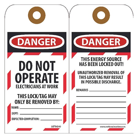 Nmc Danger Do Not Operate Tag, Pk10 LOTAG40