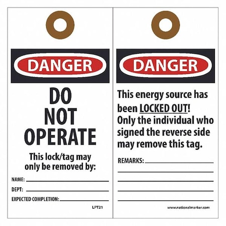 Nmc Danger Do Not Operate Tag, Pk25 LPT21