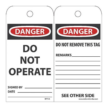 Nmc Danger Do Not Operate Tag, Pk25 RPT1A