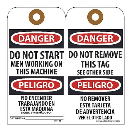 NMC Danger Do Not Start Men Working Bilingual Tag, Pk25 RPT104G