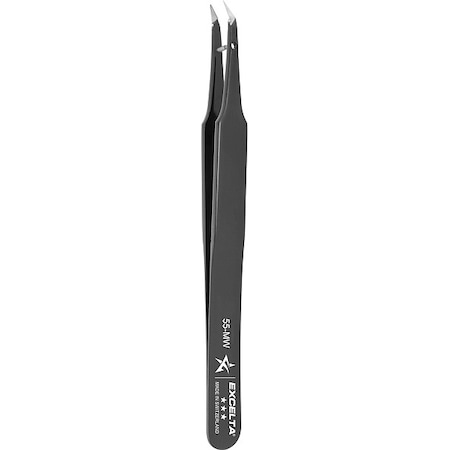 Excelta Tweezers, Carbon Steel, 4 1/4" L, Bent 55-MW