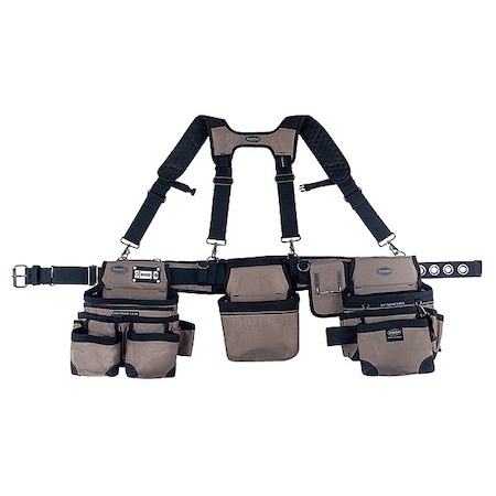 Bucket Boss Tool Belt, Framers Rig, 3 Bag, Tan and Black, Tan and Black, 1680 Heavy Duty Poly Fabric, 29 Pockets 55185-TN