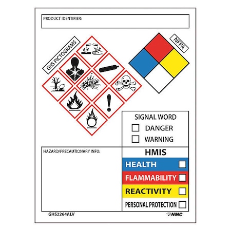 NMC GHS Secondary Container Label Roll Of 50, 4"X3" GHS2264ALV50