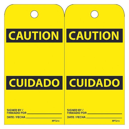 Nmc Caution Bilingual Tag, Pk25 RPT215