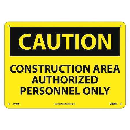 Nmc Caution Construction Area Sign, 10 in Height, Aluminum, Rectangle C445AB