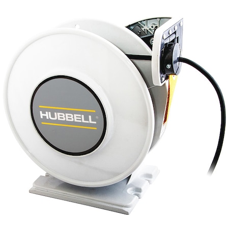 Hubbell Wiring Device-Kellems Cord Reel With Hand Lamp, Spring Retracted, Flying Lead, 16 AWG, White Reel Color, 45 ft Length HBLI45163