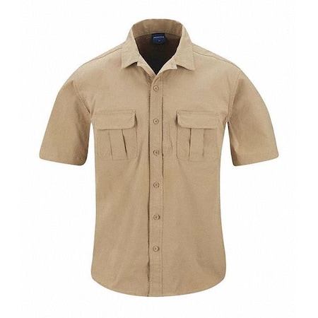 Propper Short Sleeve Tactical Shirt, 6% Spandex, 94% Nylon, Button, 4 Pocket(s), Khaki, 2XL F53743C250XXL