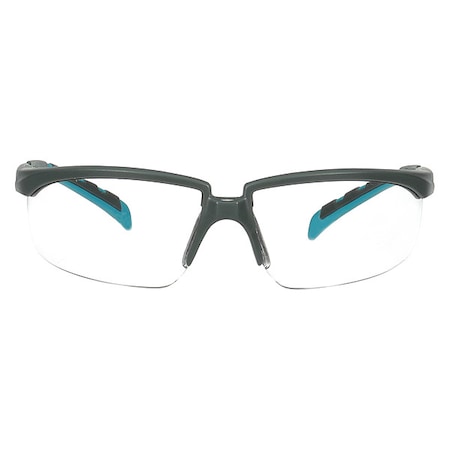 3M Solus 2000 Safety Glasses, Anti-Fog/Scratch, Half-Frame, Gray/Teal Temple, Clear Lens S2001SGAF-BGR