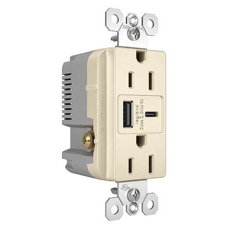 LEGRAND USB Charger Receptacle, 15A, Type A and C R26USBACLA