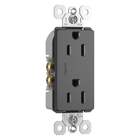 Legrand Straight Blade Receptacle, 5-15R, 15 A, 125V AC, 2 Pole, 3 Wire, Flush Mount, Grounded 885TRBK