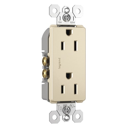 Legrand Straight Blade Receptacle, 5-15R, 15 A, 125V AC, 2 Pole, 3 Wire, Flush Mount, Grounded 885TRLA