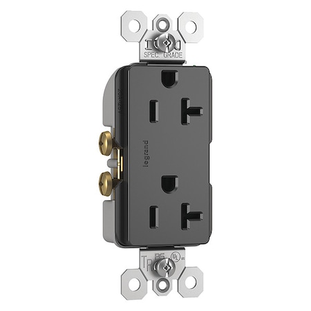 Legrand Straight Blade Receptacle, 5-20R, 20 A, 125V AC, 2 Pole, 3 Wire, Flush Mount, Grounded TR26352RBK