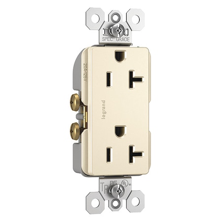 Legrand Straight Blade Receptacle, 5-20R, 20 A, 125V AC, 2 Pole, 3 Wire, Flush Mount, Grounded TR26352RLA