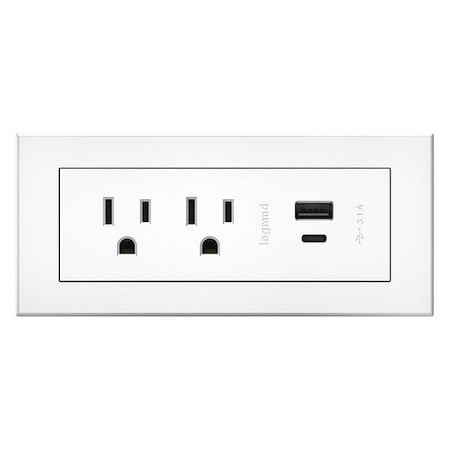 Legrand Plug-In Charger, 2.5" H x 5.8" W x 2.1" D RDZCWH10