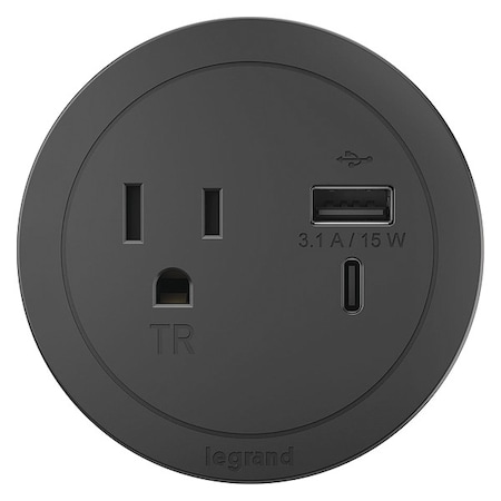 Legrand Plug-In Charger, 3.0" H x 3.0" W x 2.0" D RFPCRUAUC-BK10