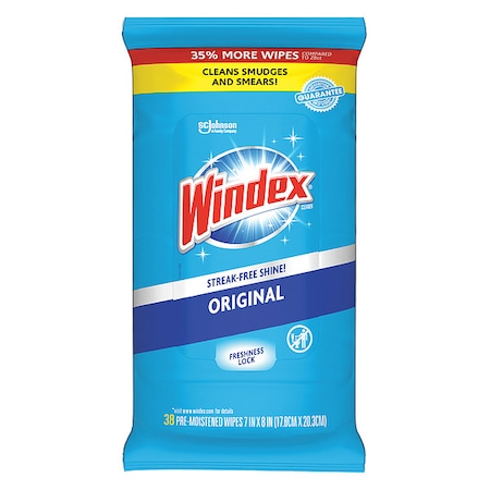 Windex Wipes Glass Cleaner Wipes, White, Unscented, Packet, 12 PK 378032