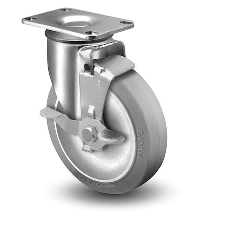 Colson 3" X 1-1/4" Non-Marking Rubber Hi-Tech Swivel Caster, Side Brake, Loads Up To 150 lb 2.03356.42 BRK1