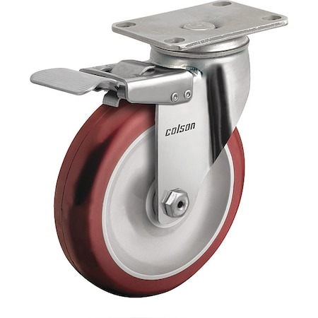 Colson 3" X 1-1/4" Non-Marking Polyurethane Hi-Tech Swivel Caster, Side Brake, Loads Up To 200 lb 2.33456.944 BRK4