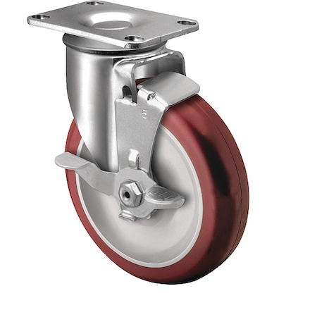 Colson 3-1/2" X 1-1/4" Non-Marking Polyurethane Hi-Tech Swivel Caster, Side Brake, Loads Up To 250 lb 2.03256.95 BRK1