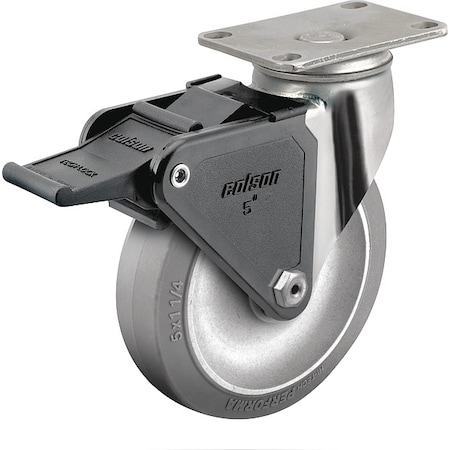 Colson 5" X 1-1/4" Non-Marking Rubber Performa (Flat) Swivel Caster, Side Brake, Loads Up To 325 lb 2.05456.444 BRK2