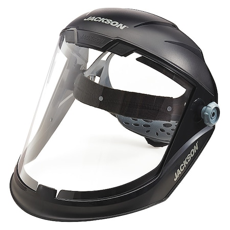 Jackson Safety Maxview Faceshield Assembly, Polycardonate Visor, Clear Uncoated Lens, Ratchet Suspension, Black 14200