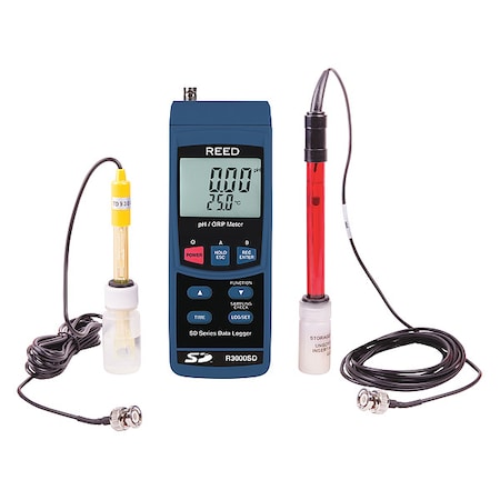 REED INSTRUMENTS pH/ORP Meter Kit measures/records pH & ORP levels in water with manual or auto temp compensation R3000SD-KIT