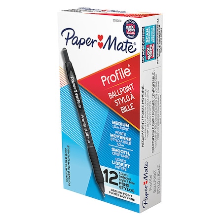 Paper Mate Profile Ballpoint Pen, 1.0mm, Black, PK12 2095470