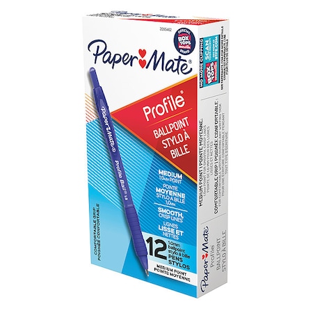 Paper Mate Profile Ballpoint Pen, 1.0mm, Blue, PK12 2095462