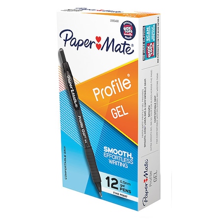 Paper Mate Pen, Black, Non-Erasable, Gel, PK12 2095468