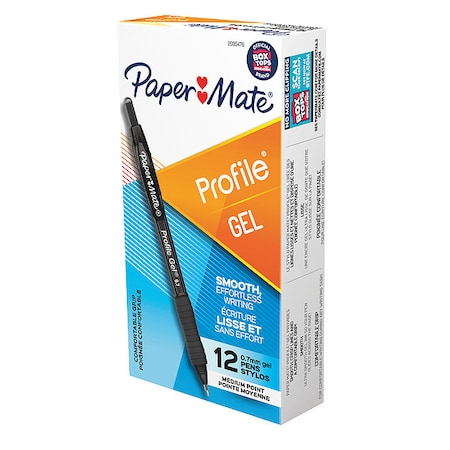 Paper Mate Pen, Black, Non-Erasable, Gel, PK12 2095476