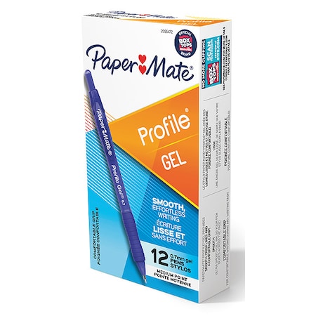 Paper Mate Pen, Blue, Non-Erasable, Gel, PK12 2095472