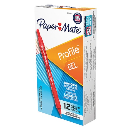 Paper Mate Pen, Red, Non-Erasable, Gel, PK12 2095463