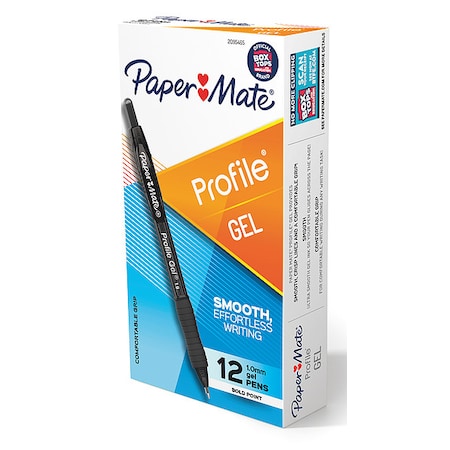 Paper Mate Pen, Black, Non-Erasable, Gel, PK12 2095465