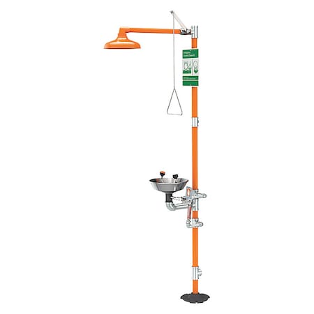 Guardian Equipment Shower with Eyewash, Floor Mount, Galvanized Steel Pipe, 94 3/4 in H, Stainless Steel Bowl, Orange G1943