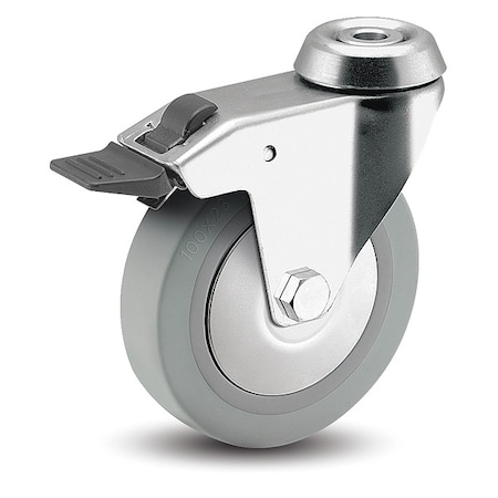Medcaster 3" X 7/8" Non-Marking Rubber Thermoplastic Swivel Caster, Total Lock Brake, Loads Up To 140 lb RZ03TPP090TLHK04