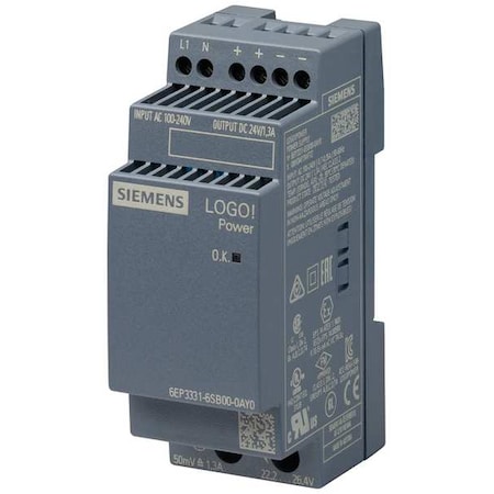 Siemens Stabilized Power Supply, 100/240V AC, 24V DC, 31.2 W, 1.3 A, DIN Rail 6EP33316SB000AY0