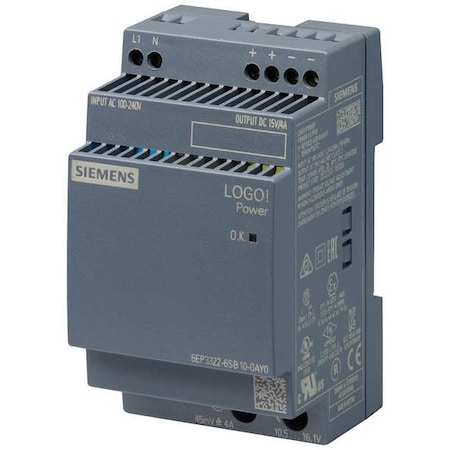 Siemens Stabilized Power Supply, 100/240V AC, 15V DC, 60 W, 4 A, DIN Rail 6EP33226SB100AY0