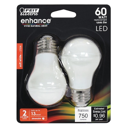 Feit Electric LED, 8 W, A15, Medium Screw (E26), PK2 BPA1560W927CAFIL2/RP