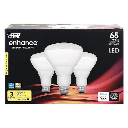 Feit Electric LED, 7.2 W, BR30, Medium Screw (E26), PK3 BR30DM/930CA/3