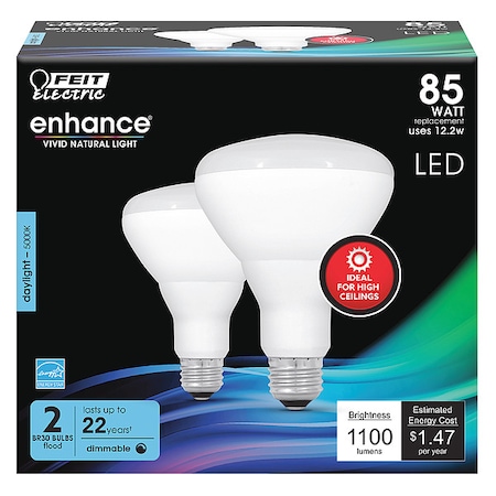 Feit Electric LED, 12.2 W, BR30, Medium Screw (E26), PK2 BR30DMHO/950CA/2