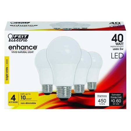 Feit Electric LED, 5 W, A19, Medium Screw (E26), PK4 OM40/930CA10K/4