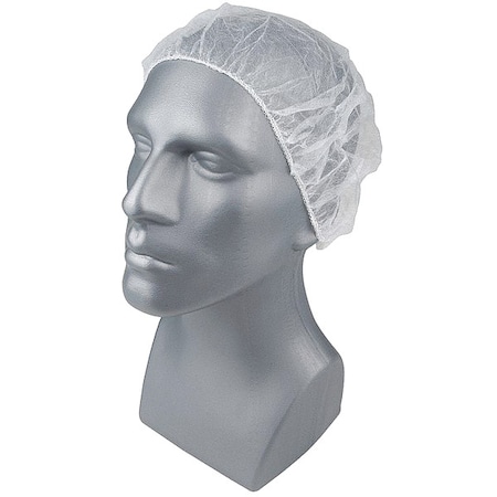 Zoro Select Bouffant Cap, Polypropylene, 24 in Dia., White, Universal, 1000 PK 56LR72