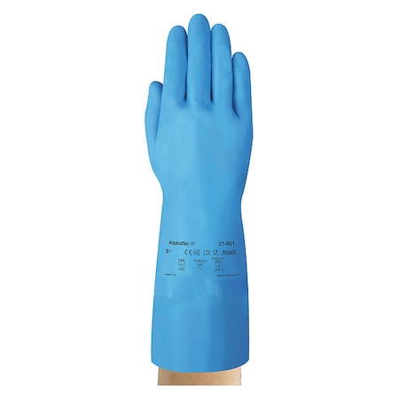 Ansell AlphaTec Chemical Resistant Gloves, Nitrile, 13 in L, 16.54 mil, Blue, 7, 1 PR 37-501