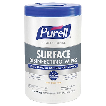 Purell Disinfecting Wipes, Canister, 110 ct Container Size, Ready to Use, Wipes, Alcohol, 6 PK 9342-06