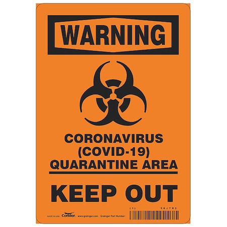 Condor Coronavirus Quarantine Area Sign, 7" W x 10" H, English, Polyester, Black, Orange HWW308T1007