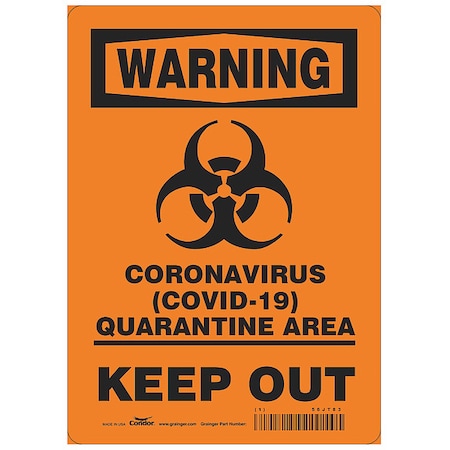 Condor Coronavirus Quarantine Area Sign, 10" W x 14" H, English, Polyester, Black, Orange HWW308T1410