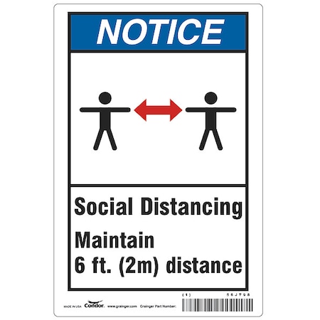 Zoro Select Social Distancing  Sign, 10" W x 7" H, English, Polystyrene, Blue, White HWN818P1007